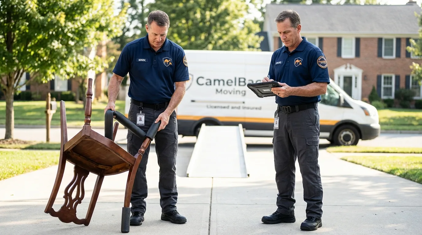 Movers inspecting furniture for damage prevention before loading in Salyersville, KY