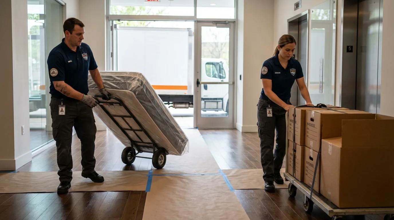 Professional apartment movers loading elevator in Salyersville, KY